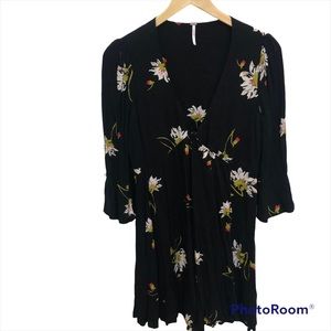 Free People Dress, XS/TP Black, Floral Design, 100% Rayon, Mini